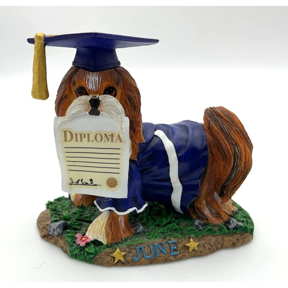 Danbury Mint Shih Tzu Perpetual Calendar Resin Dog Figurine  June Graduation